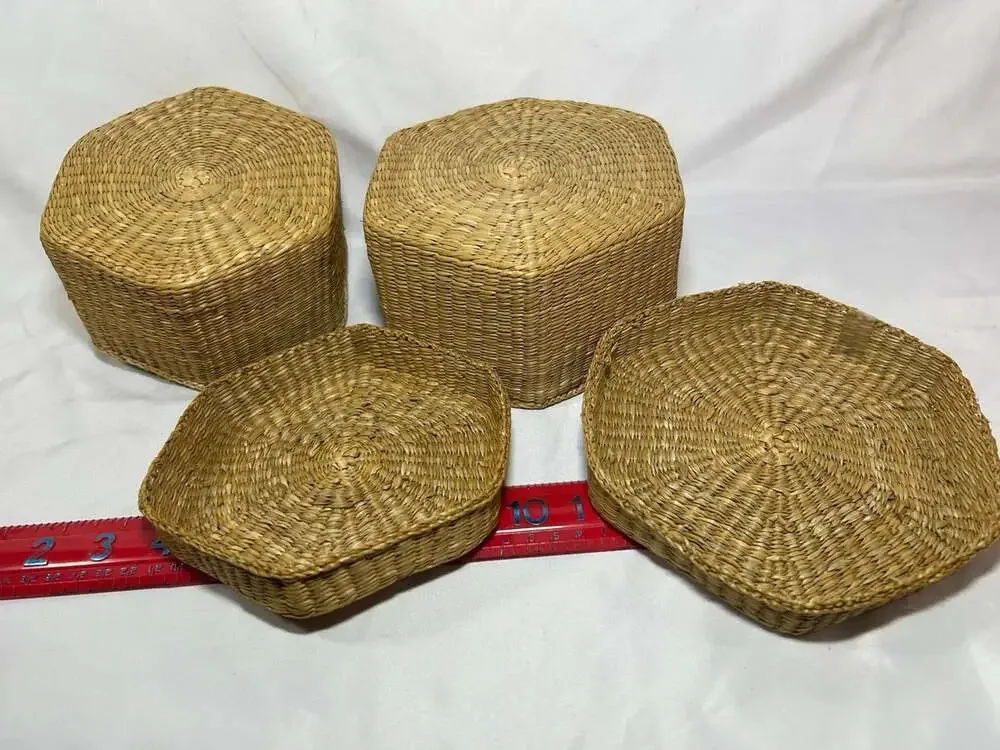 Handmade octagonal sweet grass nesting baskets tightly woven vintage beautiful